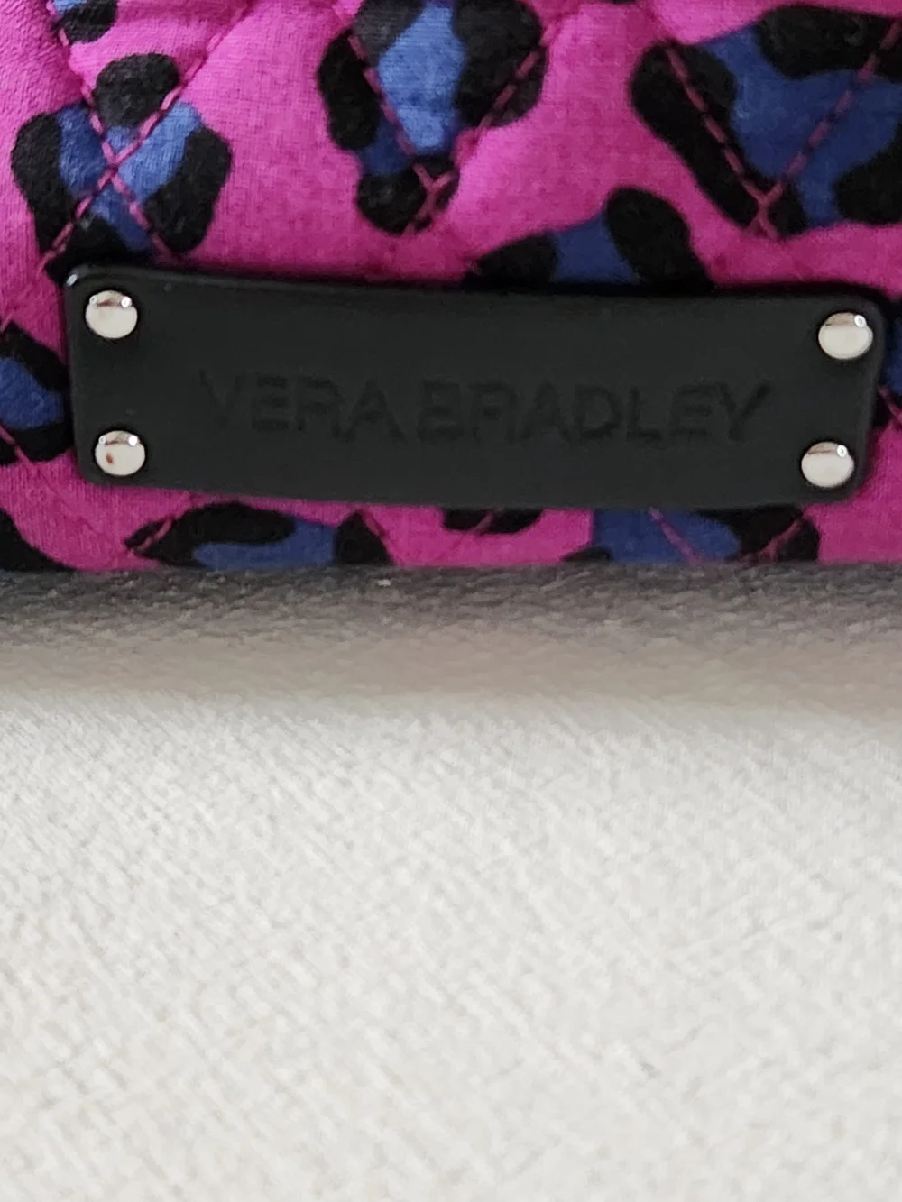 Vera Bradley Bright Pink Leopard Quilted Tote Bag with Black Trim